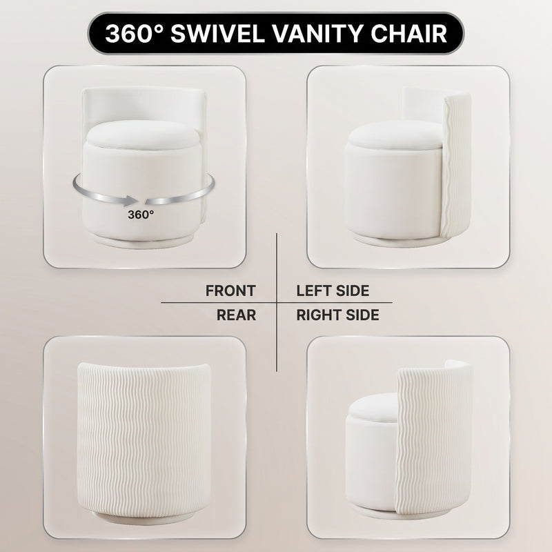 VANITY CHAIR WITH STORAGE – 360° SWIVEL VELVET SEAT - 9