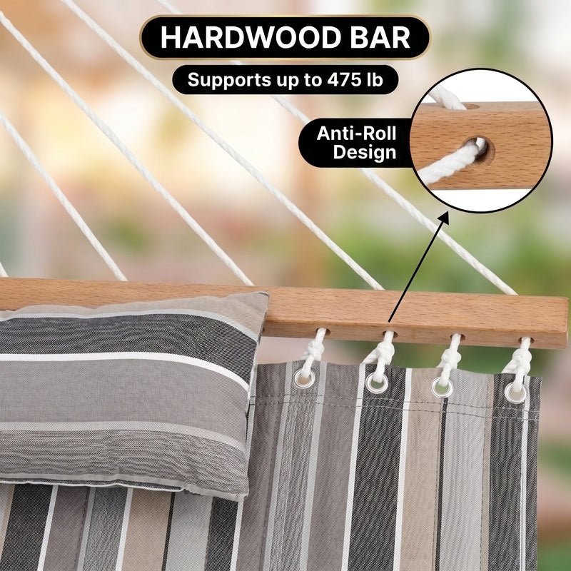 Outdoor Double Hammock with Stand for 2 – Heavy Duty Steel Frame, Pillow Included - 9