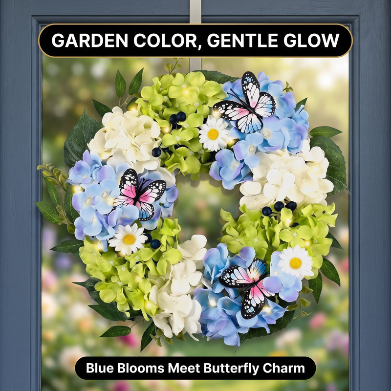 HYDRANGEA WREATH FOR FRONT DOOR – ARTIFICIAL FLORAL PORCH DÉCOR - 9