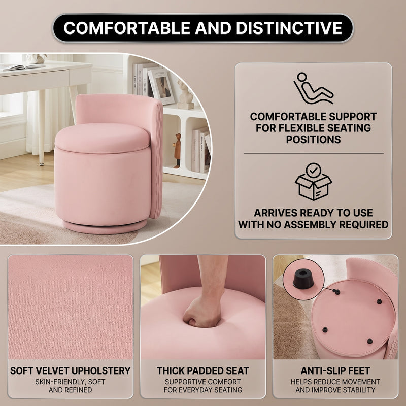 VANITY CHAIR WITH STORAGE – 360° SWIVEL VELVET SEAT - 9