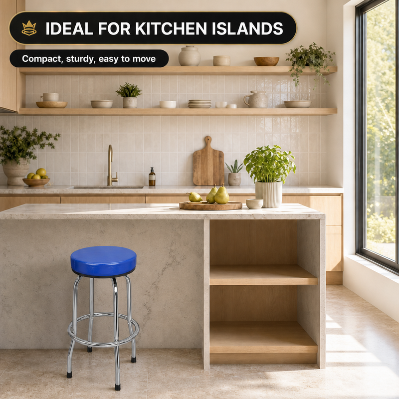 Swivel Bar Stool for Garage & Shop - Backless Counter Stool with Padded Seat, Workbench Stool for Workshop, Single Bar Stool with Chrome Legs - 9
