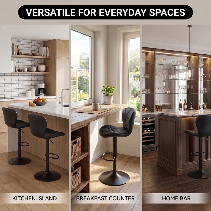 COUNTER BAR STOOLS SET OF 2 – ADJUSTABLE SWIVEL FAUX LEATHER SEATS - 9