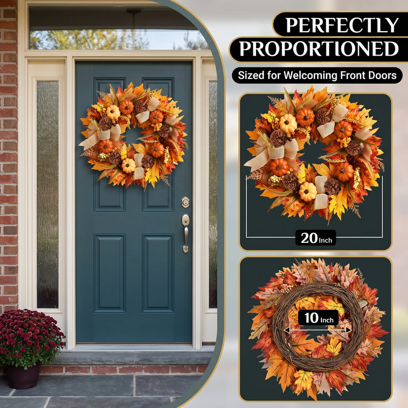 PUMPKIN WREATH FOR FRONT DOOR – FALL FARMHOUSE DÉCOR - 9
