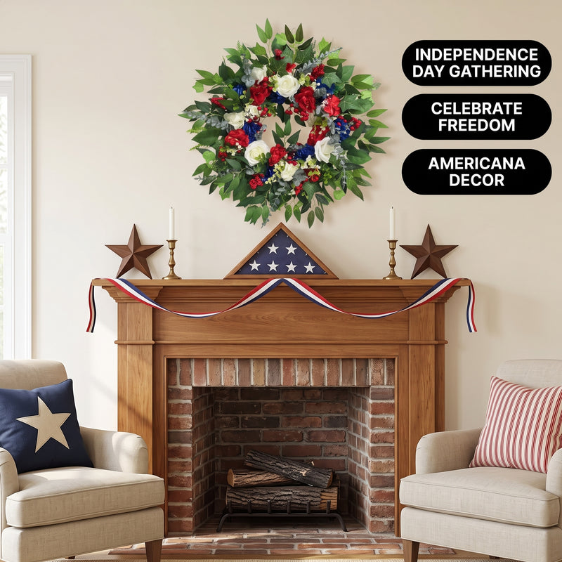 4TH OF JULY WREATH FOR FRONT DOOR – RED, WHITE & BLUE PATRIOTIC DÉCOR - 9