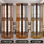 Lighted Corner Curio Cabinet – Wooden Display Cabinet with Glass Doors & Adjustable Shelves - 9