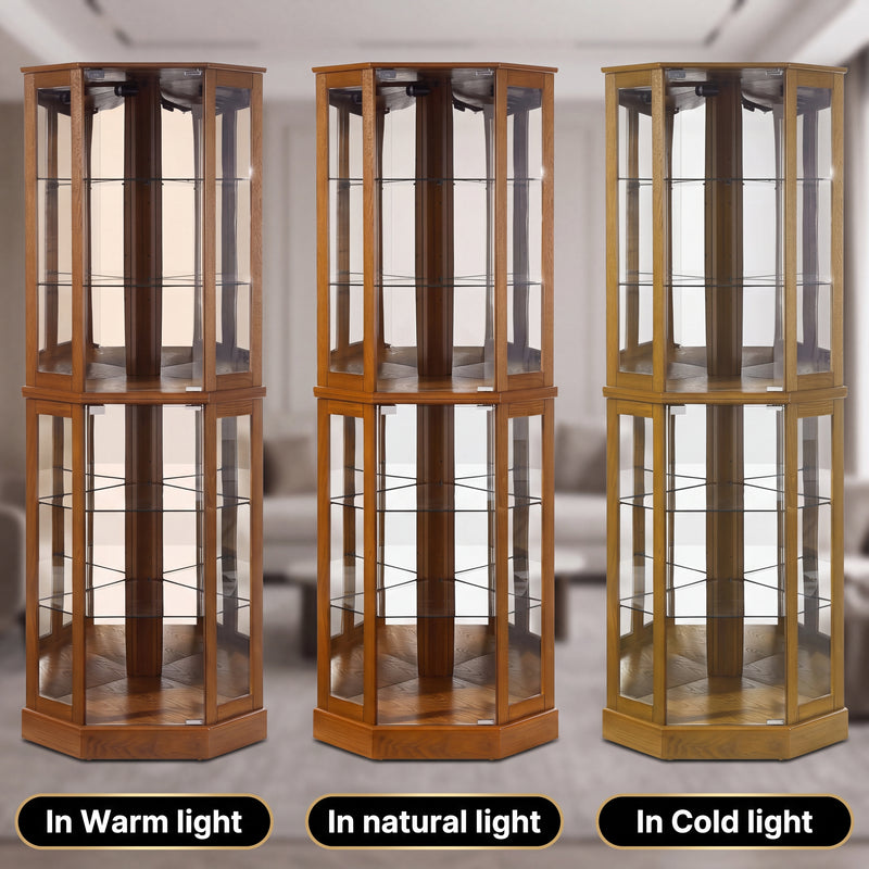 Lighted Corner Curio Cabinet – Wooden Display Cabinet with Glass Doors & Adjustable Shelves - 9