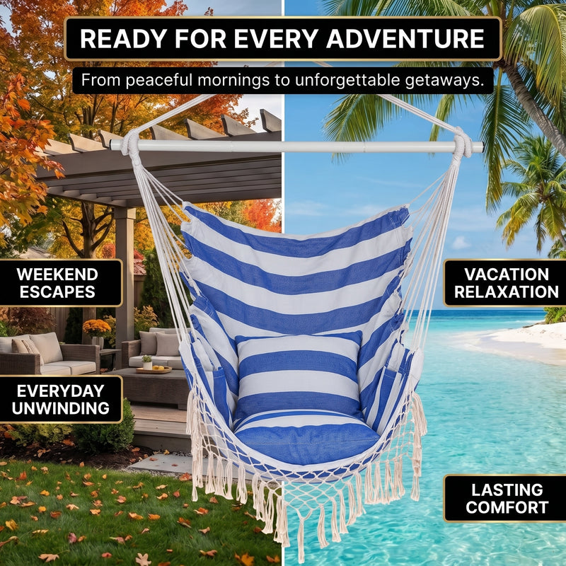 Boho Macramé Fringe Double Hammock Swing – Ultimate Comfort & Style - 9