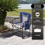 Camping Directors Chair, Heavy Duty,Oversized Portable Folding Chair with Side Table, Pocket for Beach, Fishing,Trip,Picnic,Lawn Blue - 9