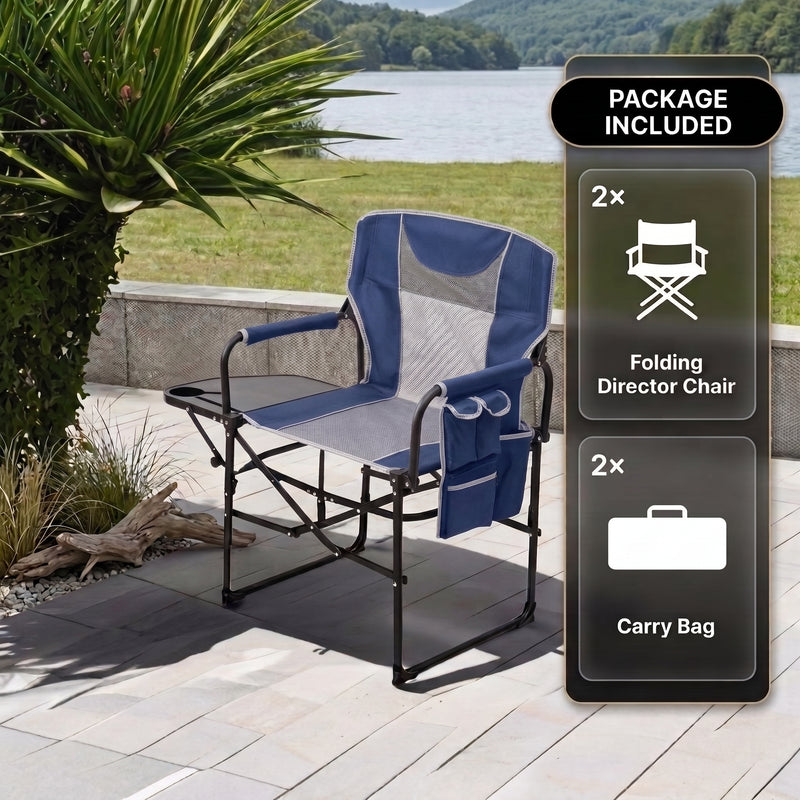 Camping Directors Chair, Heavy Duty,Oversized Portable Folding Chair with Side Table, Pocket for Beach, Fishing,Trip,Picnic,Lawn Blue - 9