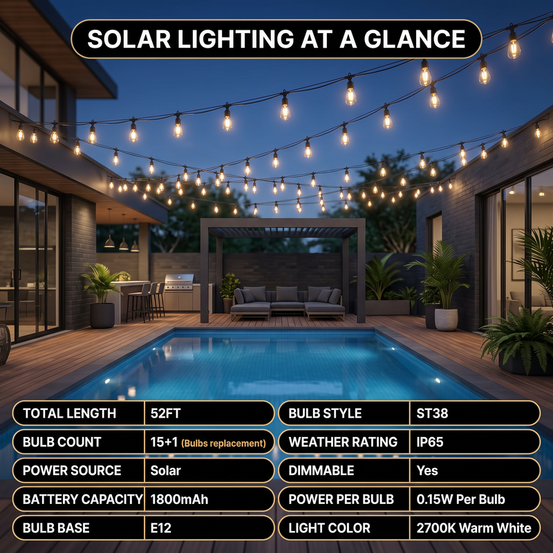 Outdoor Solar String Lights with Remote — Black, 37–108 ft - 9