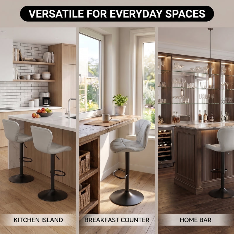 COUNTER BAR STOOLS SET OF 2 – ADJUSTABLE SWIVEL FAUX LEATHER SEATS - 9