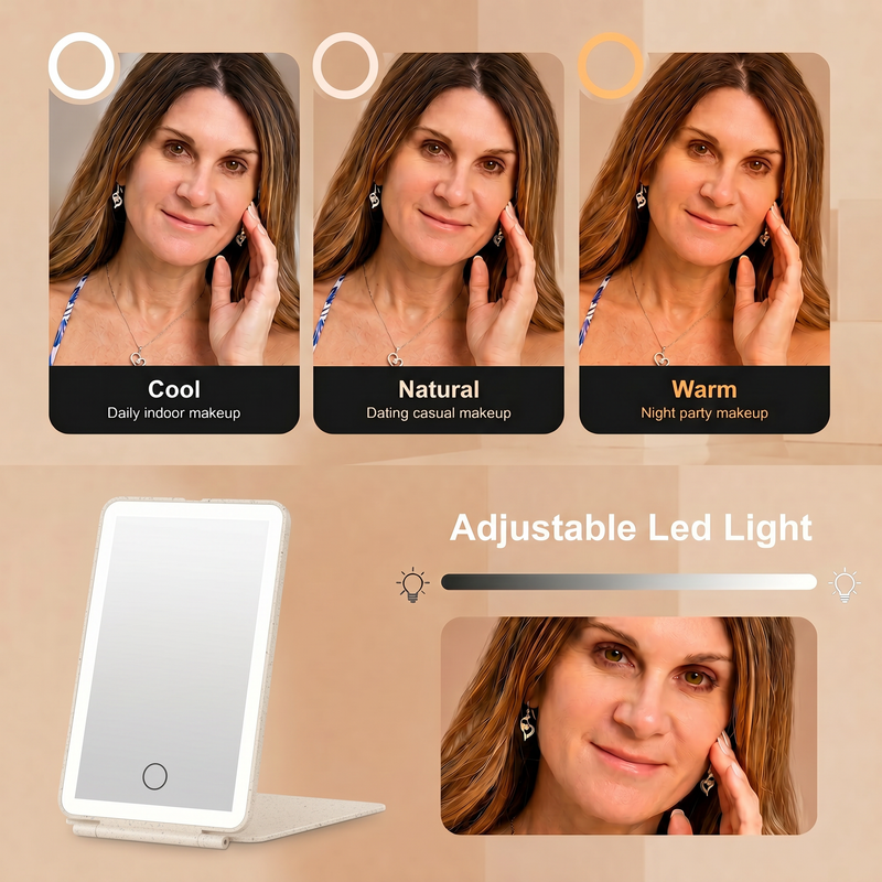 Portable LED Makeup Mirror – Rechargeable, Adjustable Brightness, Compact & Travel-Friendly - 9