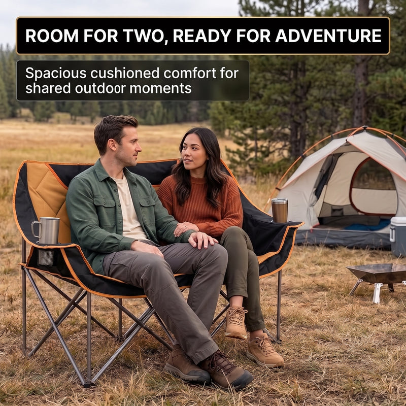 Oversized Padded 2-Person Folding Camping Loveseat Chair – Heavy Duty Outdoor Seating - 9