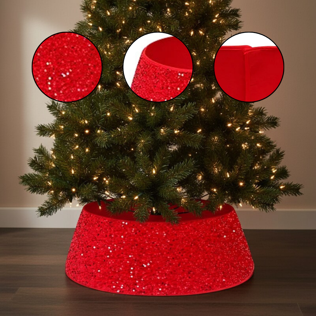 Christmas Tree Stand Cover 22Inch Round Tree Floor Mat Shimmer Tree Cover Mat Sequin Glitter Tree Skirts Vintage Tree Cover