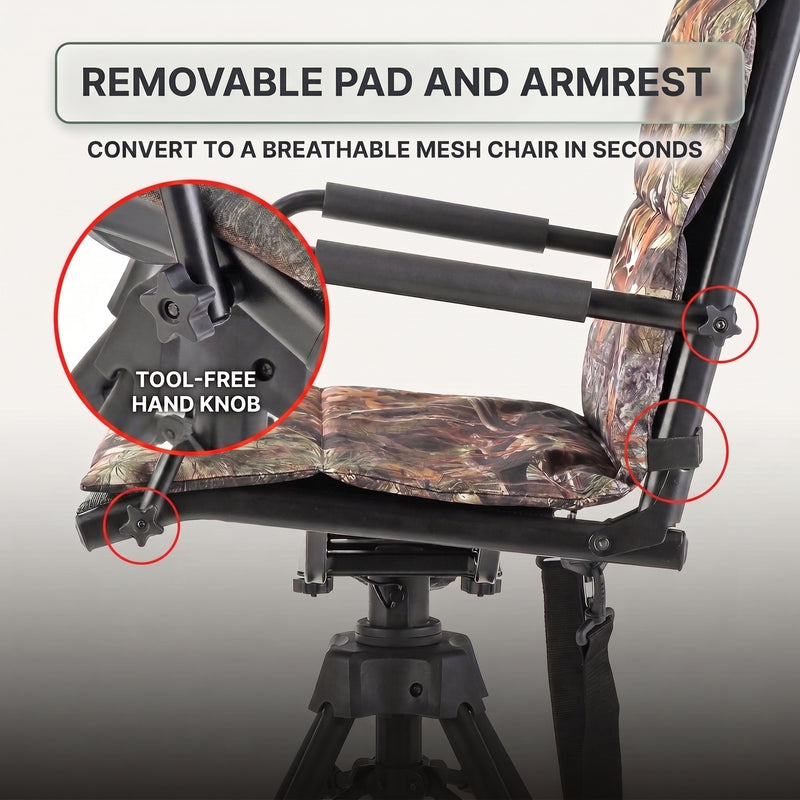 360° Swivel Hunting Chair with Adjustable Legs & Rifle Rest – Portable Tripod Seat - 9