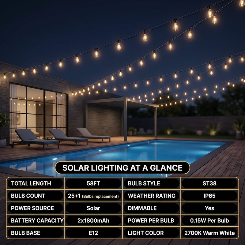 Outdoor Solar String Lights with Remote — Black, 37–108 ft - 9