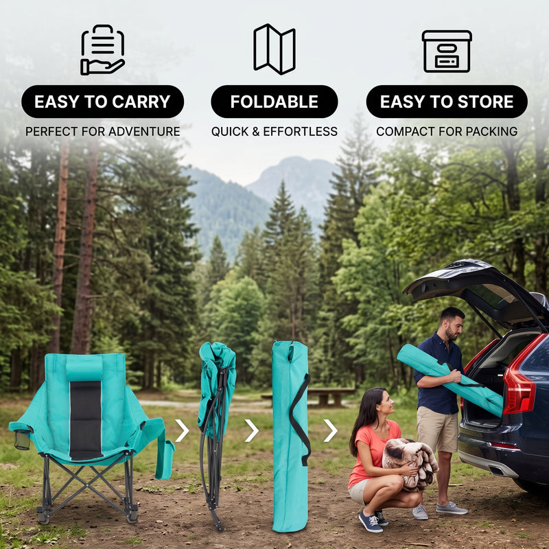 Oversized Folding Rocking Camping Chair with Padded Headrest - 9