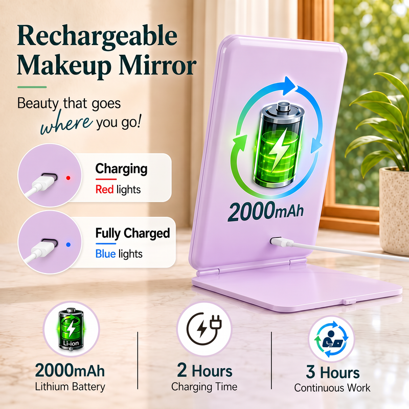 Portable LED Makeup Mirror – Rechargeable, Adjustable Brightness, Compact & Travel-Friendly - 9