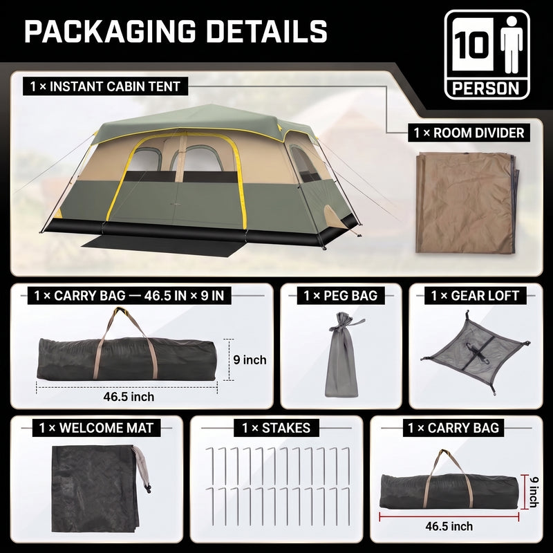 8–10 Person Instant Cabin Camping Tent with Room Divider - 9