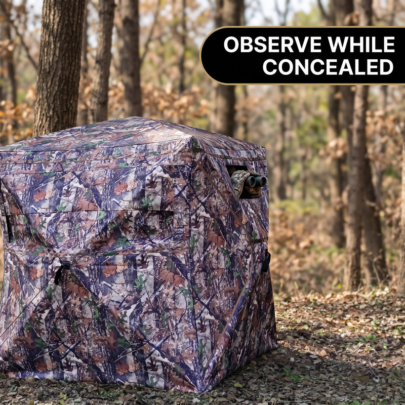 SucceBuy Hunting Blind, 270° & 360° See Through Ground Blind, 2-3 Person / 3-4 Person Pop Up Deer Blind for Hunting with Carrying Bag, Portable Tent - 9