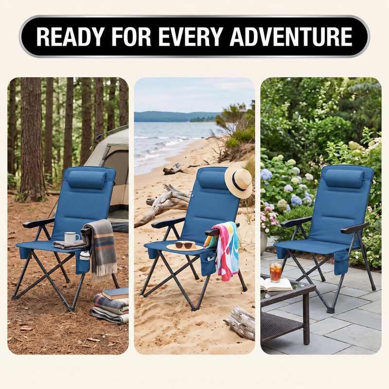 Reclining Camping Chair – 3-Position High-Back Folding Chair with Lumbar Support - 9