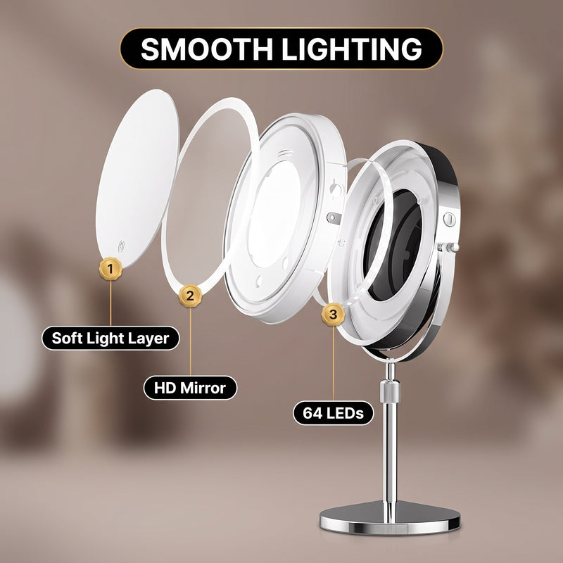 Rechargeable LED Lighted Double Sided Magnifying Makeup Mirror – Height Adjustable with Adjustable Brightness - 9