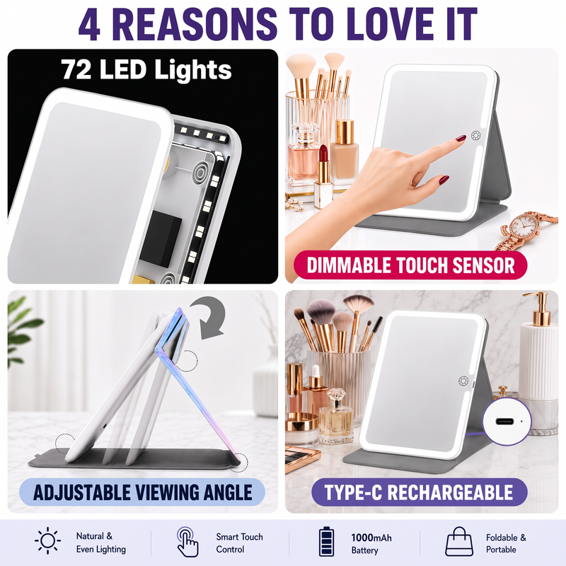 Portable LED Makeup Mirror – Rechargeable, Adjustable Brightness, Compact & Travel-Friendly - 9