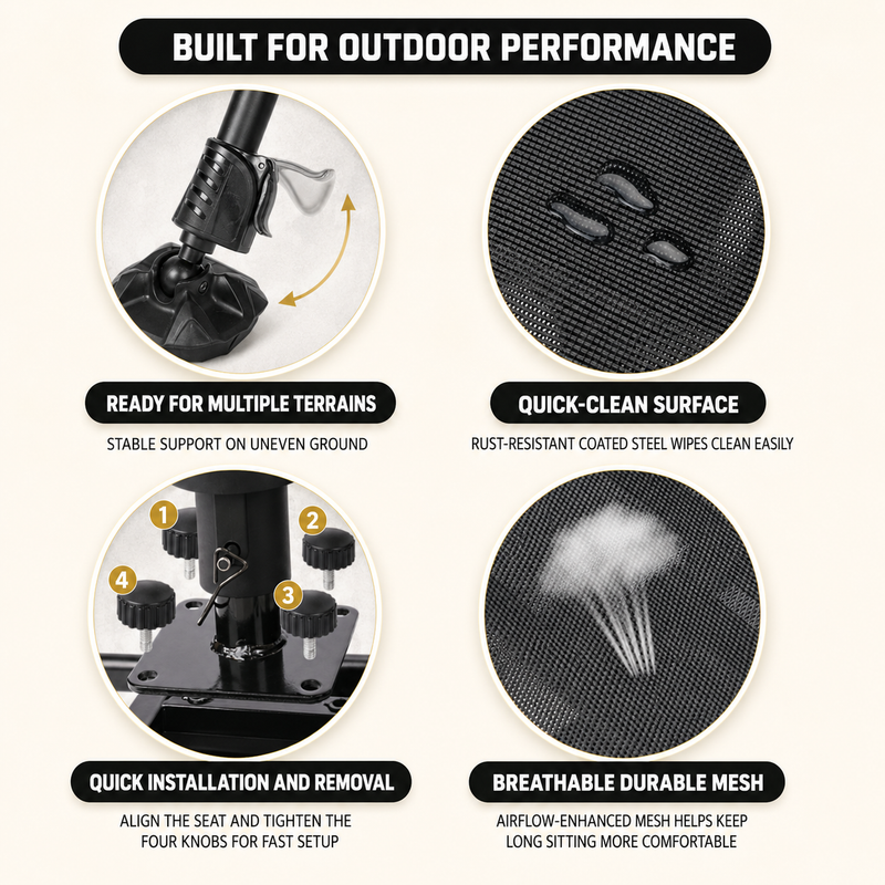 360° Swivel Hunting Chair with Adjustable Legs & Rifle Rest – Portable Tripod Seat - 9