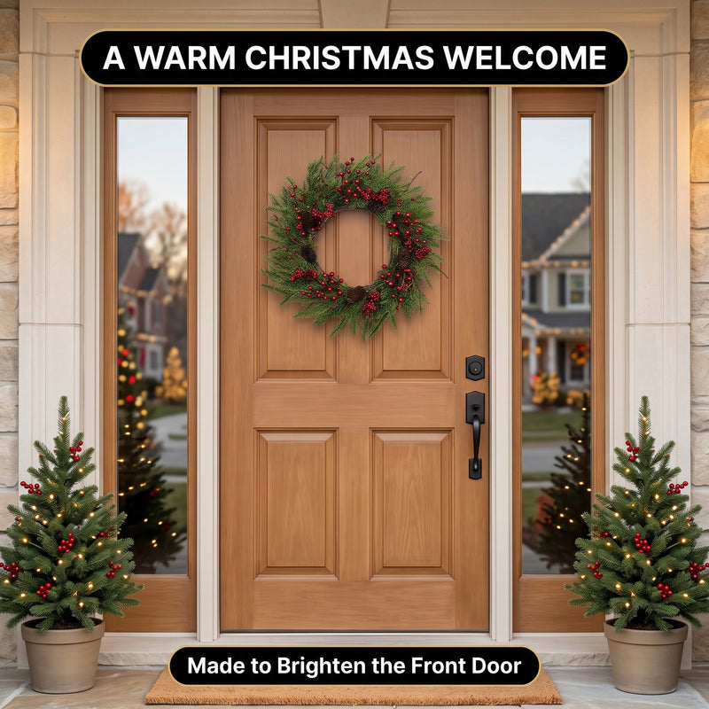CHRISTMAS BERRY WREATH FOR FRONT DOOR – WINTER PINE HOLIDAY DÉCOR - 9