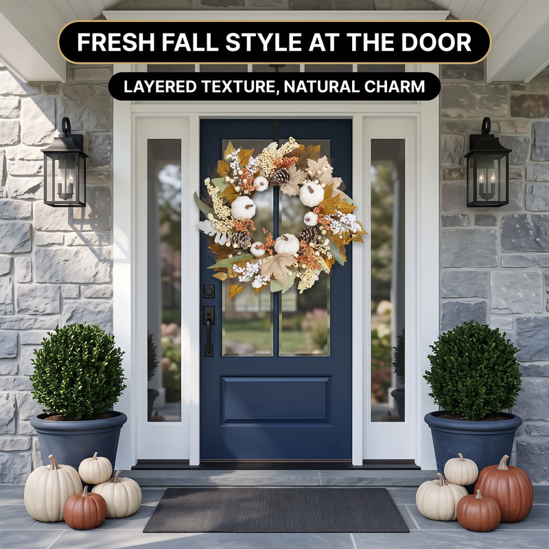 PUMPKIN WREATH FOR FRONT DOOR – FALL FARMHOUSE DÉCOR - 9