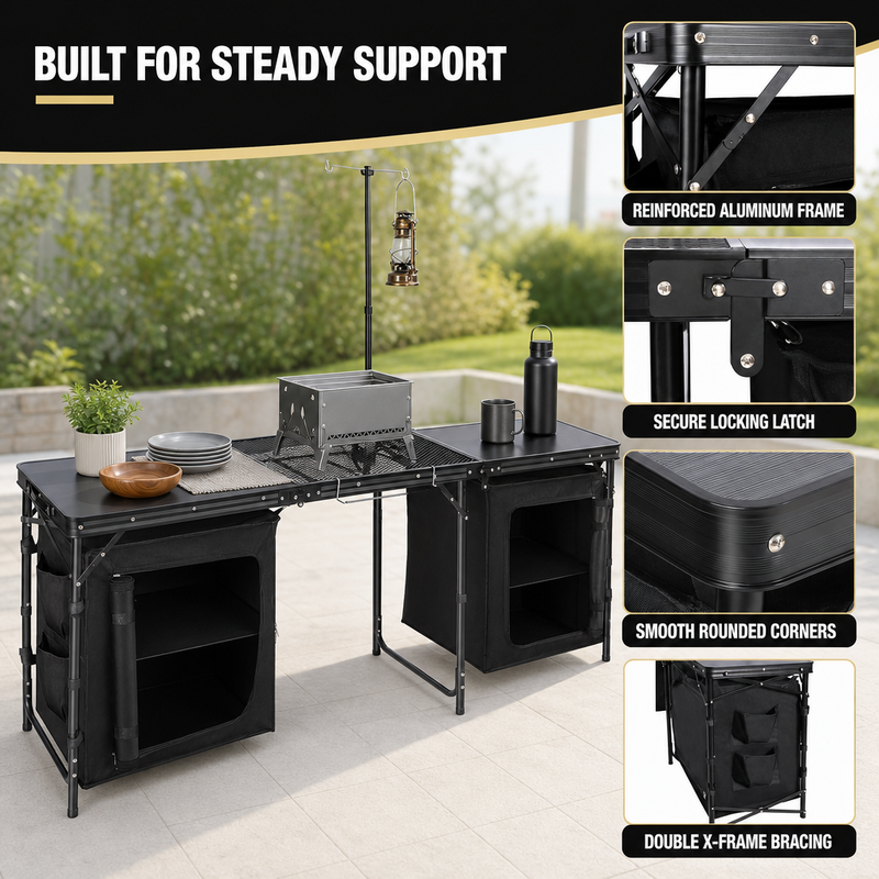 Camping Portable Cook Station/Kitchen Table, Folding Outdoor Cooking Table with Storage - 9