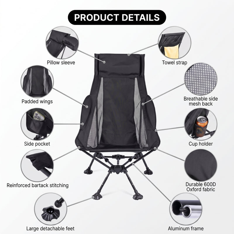 Ultra-Compact High Back Folding Camping Chair – Lightweight & Portable - 9