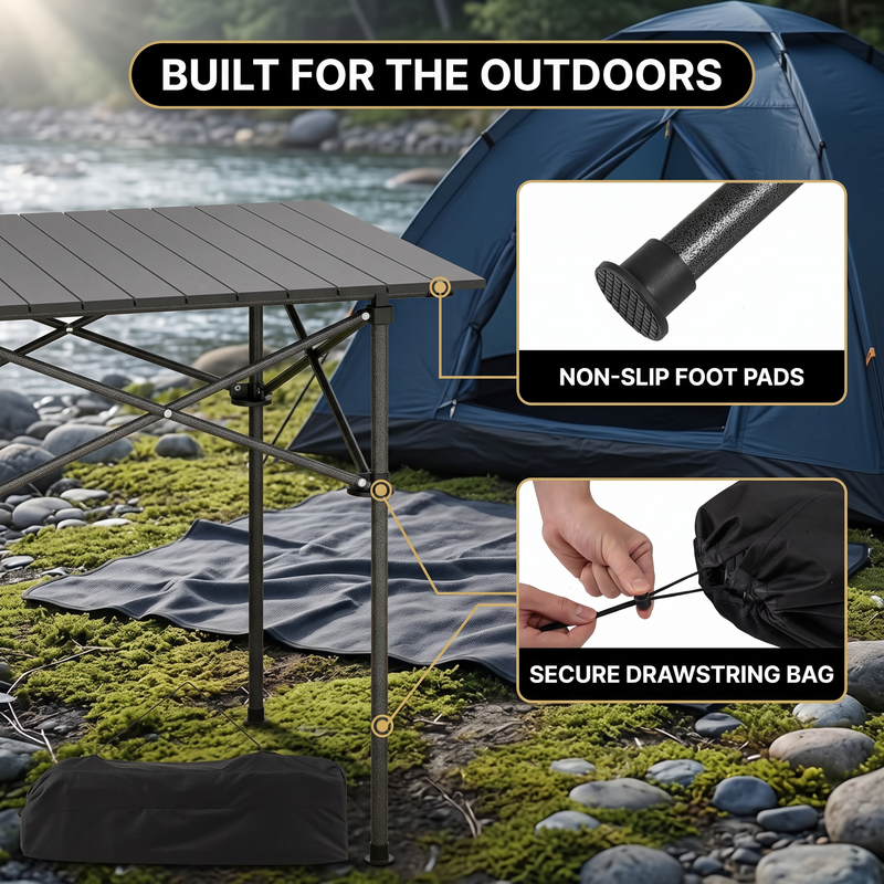 Aluminum Folding Camping Table – Portable Roll-Up with Carry Bag - 9
