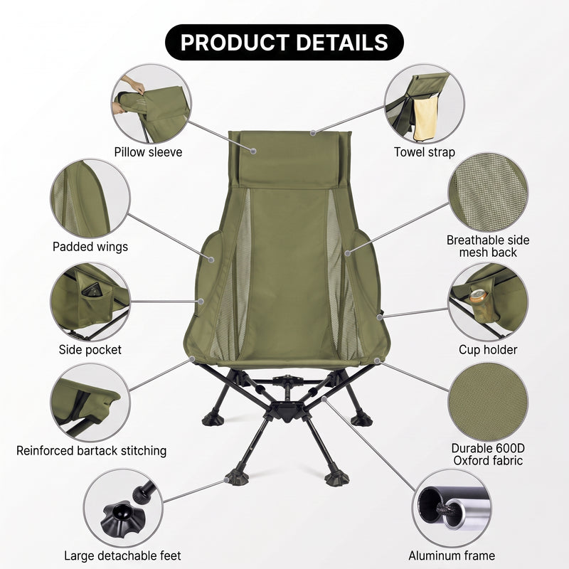 Ultra-Compact High Back Folding Camping Chair – Lightweight & Portable - 9