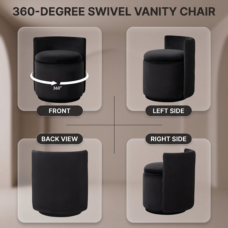 VANITY CHAIR WITH STORAGE – 360° SWIVEL VELVET SEAT - 9