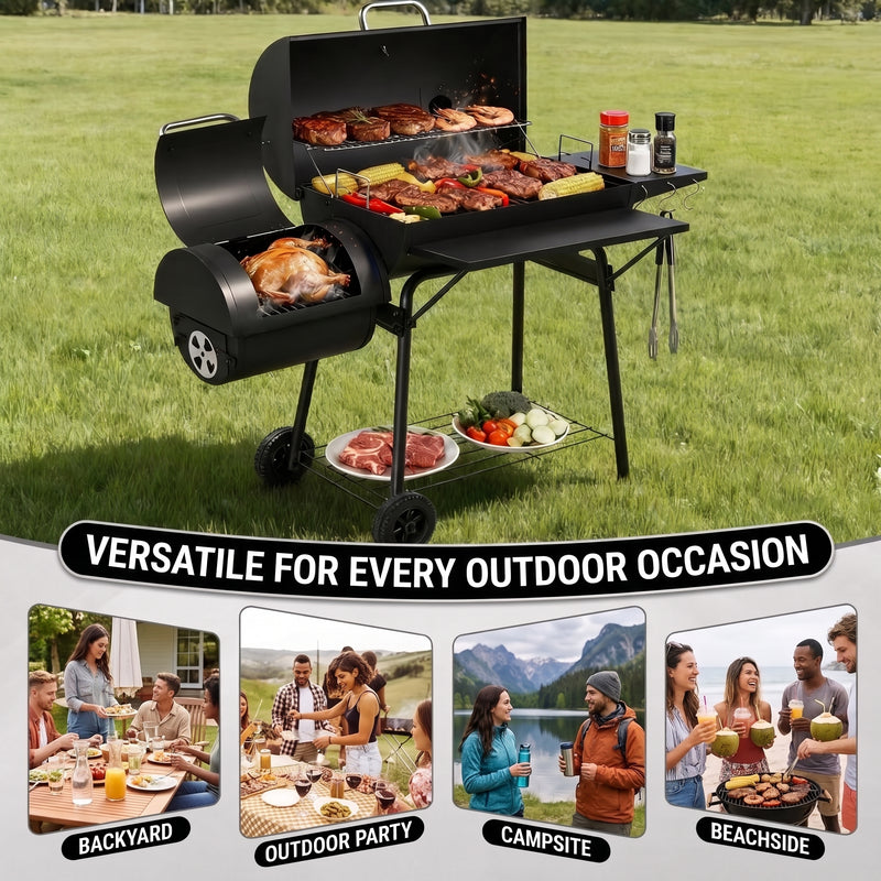 Portable Charcoal Grill with Smoking Function, Foldable Suitcase Design with Wheels, Multi-Tier Storage Rack & Waterproof Cover for Outdoor BBQ Parties - 9
