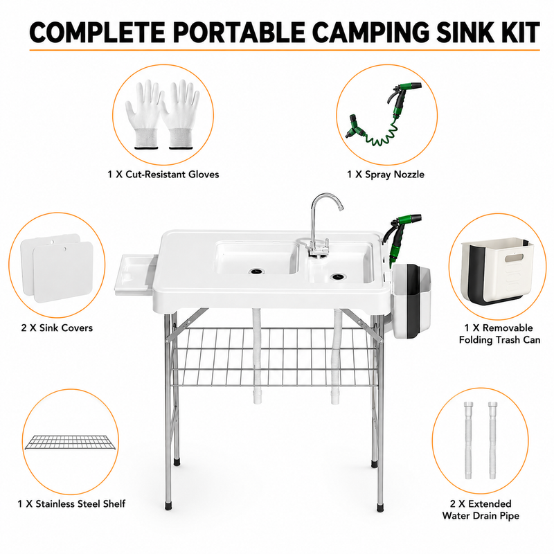 Folding Fish Cleaning Table with Sink & Sprayer Options - 9