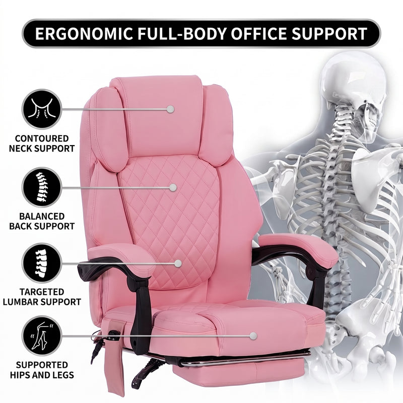 Executive Massage Office Chair with Heated Lumbar, Reclining Backrest & Extendable Footrest - 9