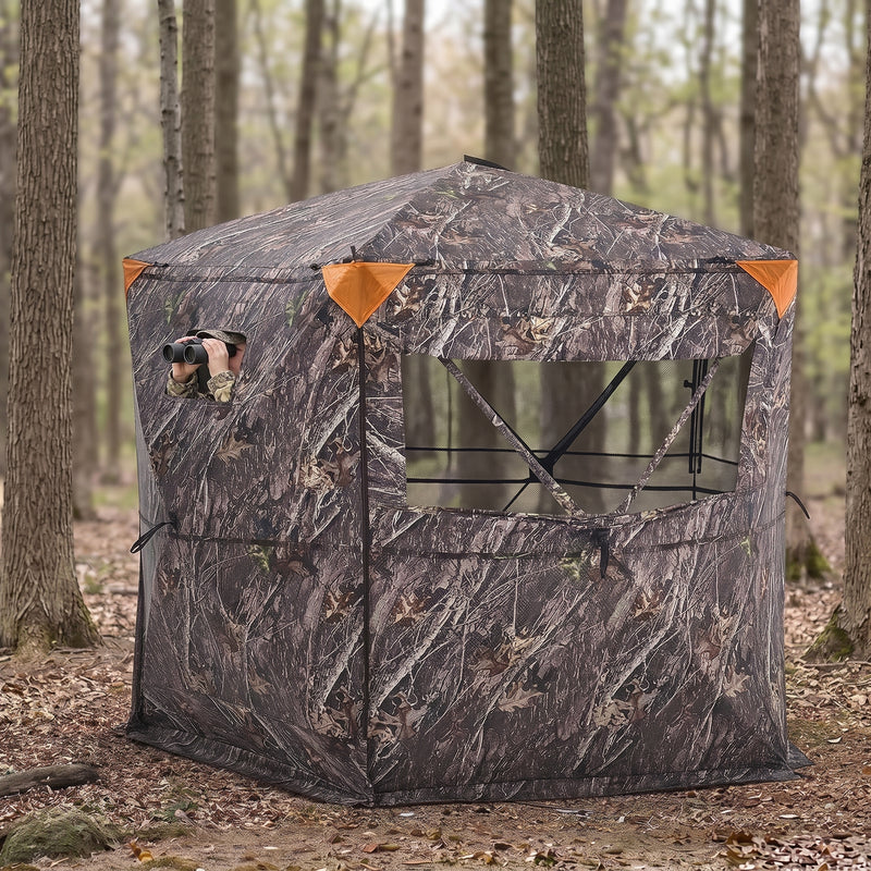 Silent Pop Up Hunting Blind with 270° See Through View – Waterproof Camo Ground Blind Tent for Turkey and Deer Hunting, 1-7 Person Capacity - 9