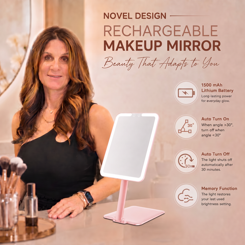 Portable LED Makeup Mirror – Rechargeable, Adjustable Brightness, Compact & Travel-Friendly