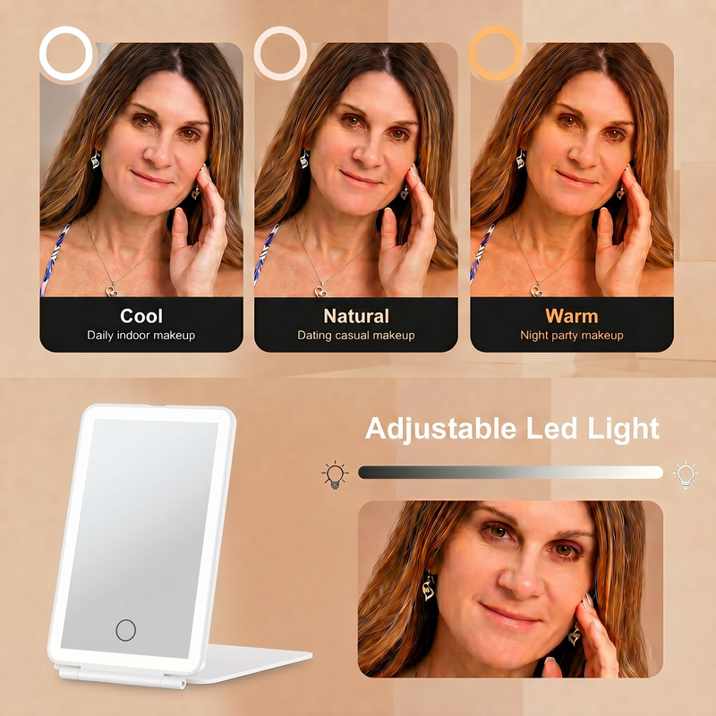 Portable LED Makeup Mirror – Rechargeable, Adjustable Brightness, Compact & Travel-Friendly - 9
