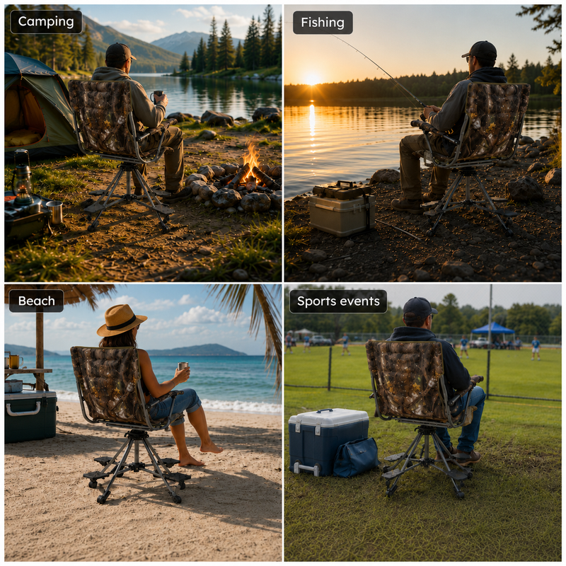 360° Swivel Hunting Chair with Adjustable Legs & Rifle Rest – Portable Tripod Seat - 9