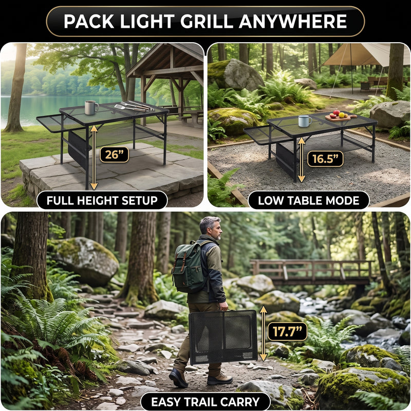 Foldable Camping Table Collapsible Picnic Aluminum Alloy Grill Stand - 9