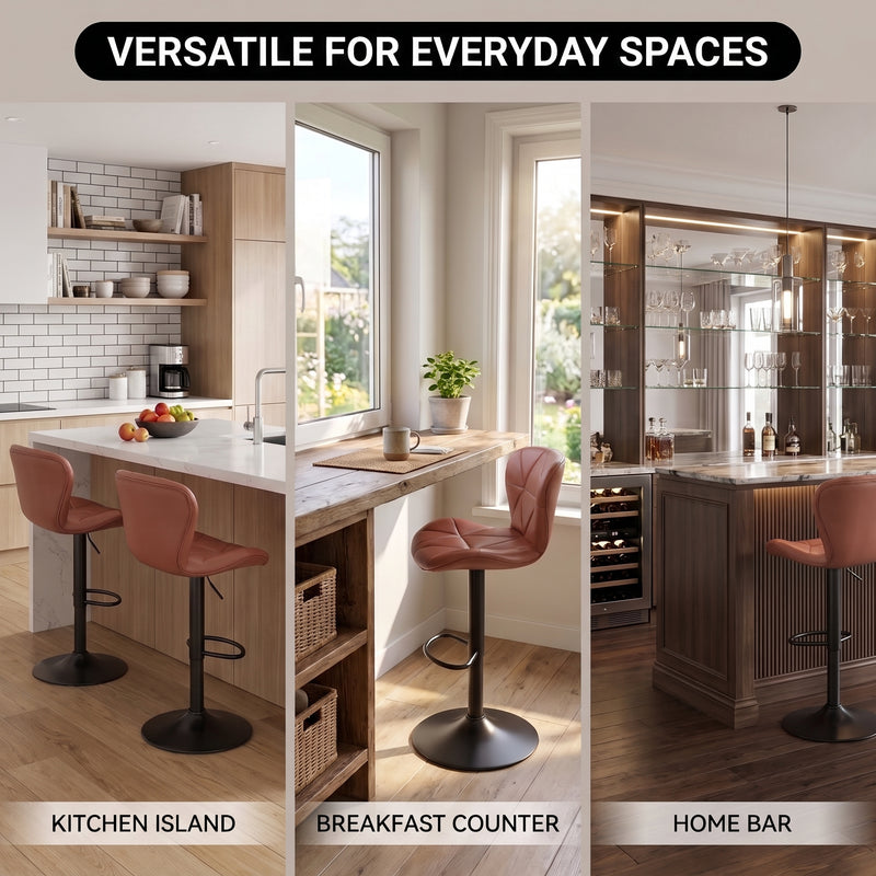 COUNTER BAR STOOLS SET OF 2 – ADJUSTABLE SWIVEL FAUX LEATHER SEATS - 9