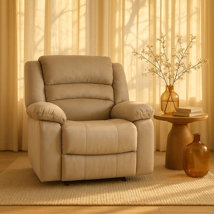 Premium Beige Fabric Recliner Chair - Modern 40"" Manual Reclining Furniture with Solid Wood Frame Construction