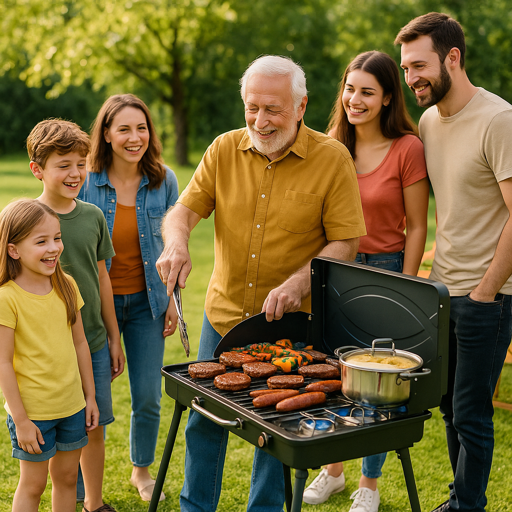 Versatile 2-in-1 Dual-Burner Gas Camping Grill with Removable Leg System