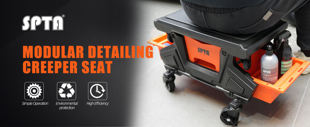 SPTA Car Mechanic Stool Rolling Creeper Seat Cushion Brake Wheels Tray Roller