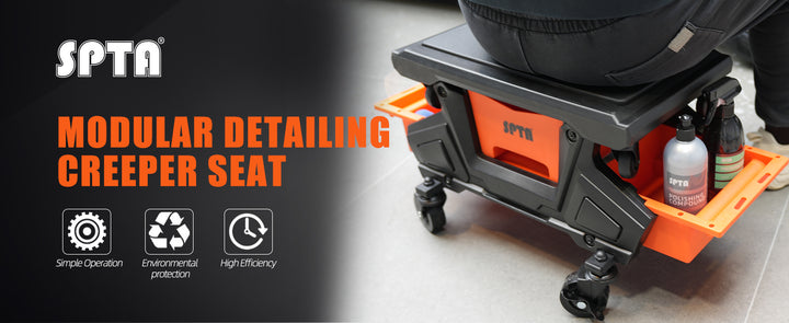 SPTA Car Mechanic Stool Rolling Creeper Seat Cushion Brake Wheels Tray Roller
