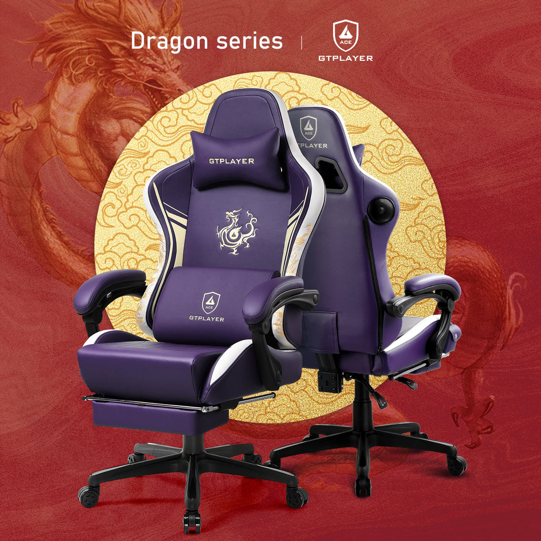 GTPLAYER Gaming Chair with Bluetooth Speakers, Footrest & Ergonomic Design, Dragon Series Video Game & Office Chair