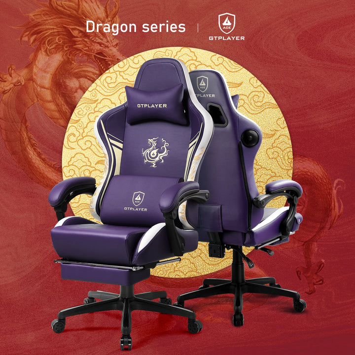 GTPLAYER Gaming Chair with Bluetooth Speakers, Footrest & Ergonomic Design, Dragon Series Video Game & Office Chair